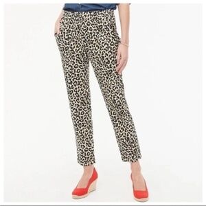 J. Crew Linen-cotton blend drawstring pant leopard Animal Print size 8